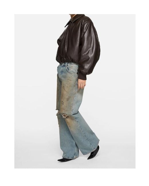 Acne Brown Faux Leather Bomber Jacket