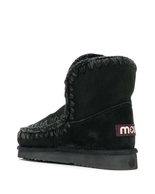 Mou Black Hand-Crocheted Sheepskin Boots