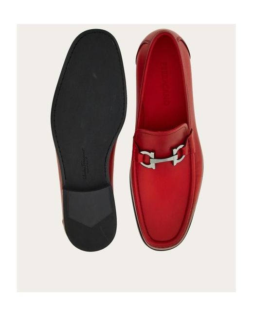 Ferragamo Red Gancini Buttoned Loafers for men