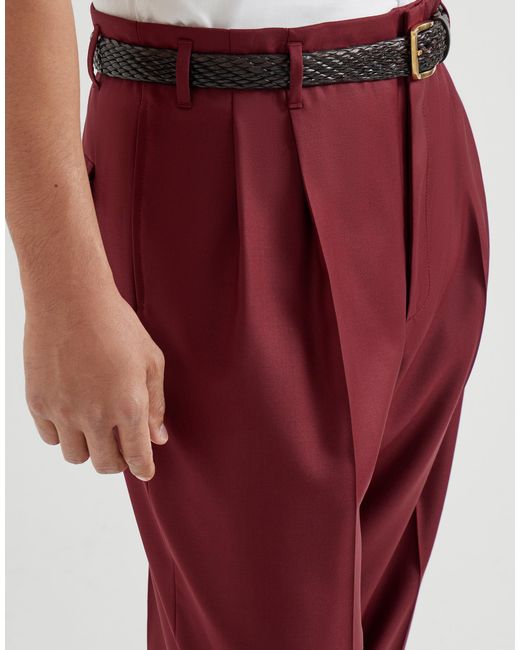 Brunello Cucinelli Red Pleated Trousers for men
