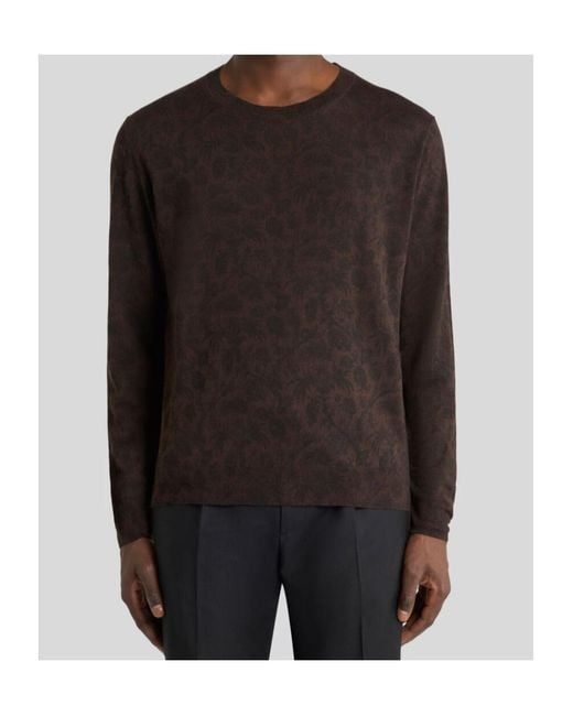 Etro Brown Paisley-Motif Crewneck Jumper for men
