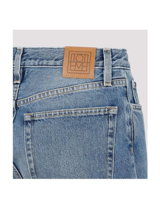 Totême  Blue Totême Logo Patch Cropped-Leg Jeans