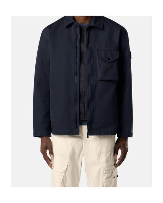 Stone Island Blue Comfort-Fit Zip-Up Overshirt With Chest Pocket for men