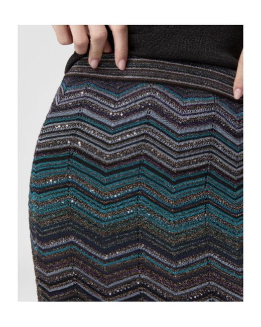 Missoni Blue Tube Viscose Chevron Lamé Long Skirt With Sequins