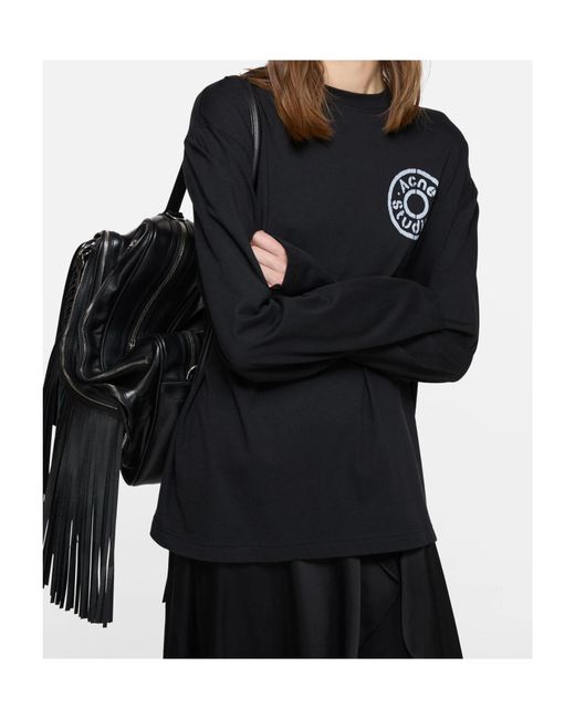 Acne Black Logo Detailed Crewneck T-Shirt for men