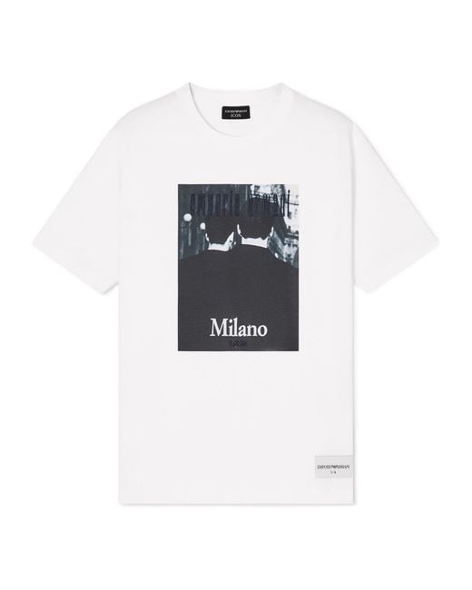 Emporio Armani White Graphic Printed Crewneck T-Shirt for men