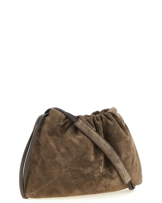 Brunello Cucinelli Brown Drawstring Logo Embossed Pouch
