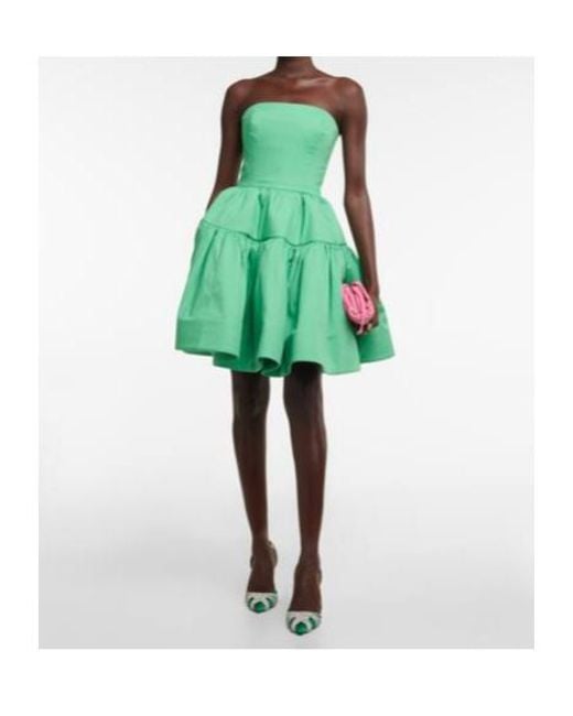 Oscar de la Renta Green Strapless Cotton Minidress