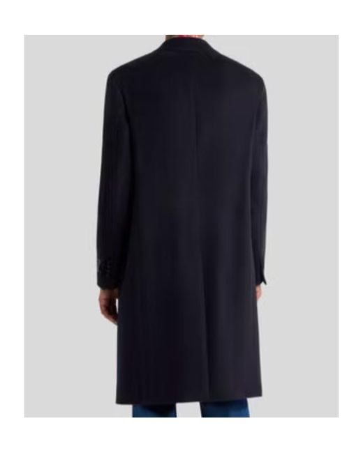 Etro Blue Double-Breasted Cashmere Coat for men