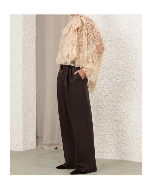 Zimmermann Brown Illustration Wide-Leg Leather Pants