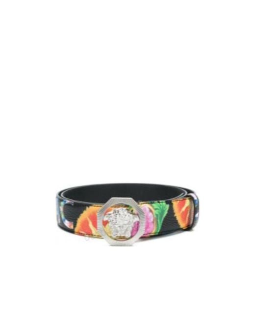 Versace White Flower Printing Medusa Belt for men