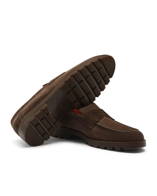 Santoni Brown Rock Slip-On Penny Loafers for men
