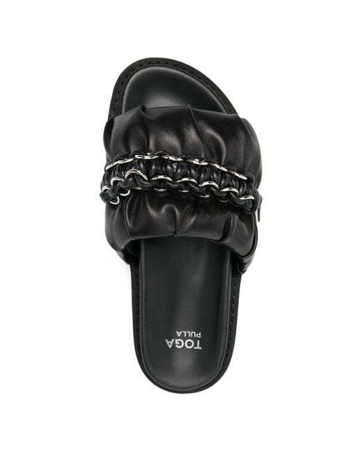 Toga Black Chain-Detail Flat Sandals