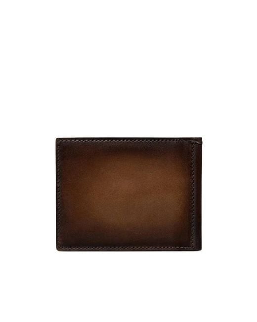 Berluti Brown Logo Debossed Bi-Fold Card Holder for men
