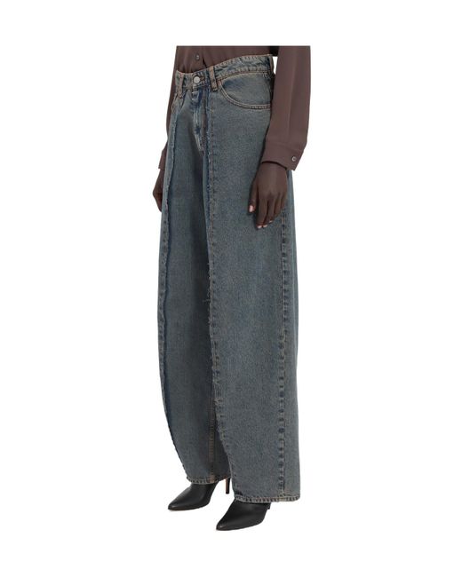 MM6 by Maison Margiela Gray Logo Patch Wide-Leg Jeans