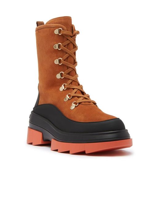 Stuart Weitzman Brown Chunky Lace-Up Suede Boots