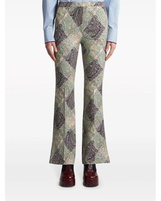 Etro Gray Flared Printed Cady Trousers