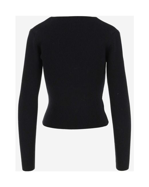 Patou Black Ribbed V-Neck Knitted Sweater