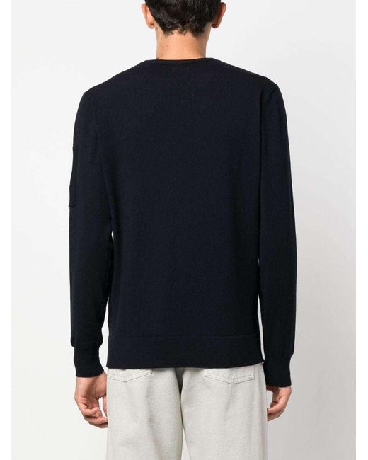 C P Company Blue Extafine Knitted Crewneck Jumper for men