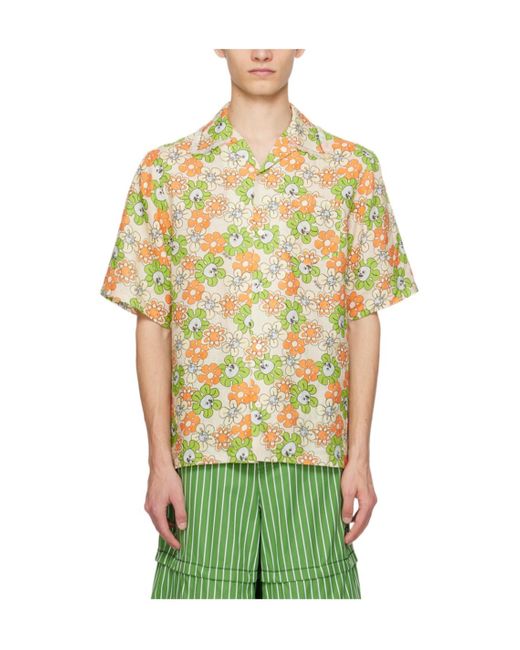 Marni Green Floral Printed Bowling Shirt for men