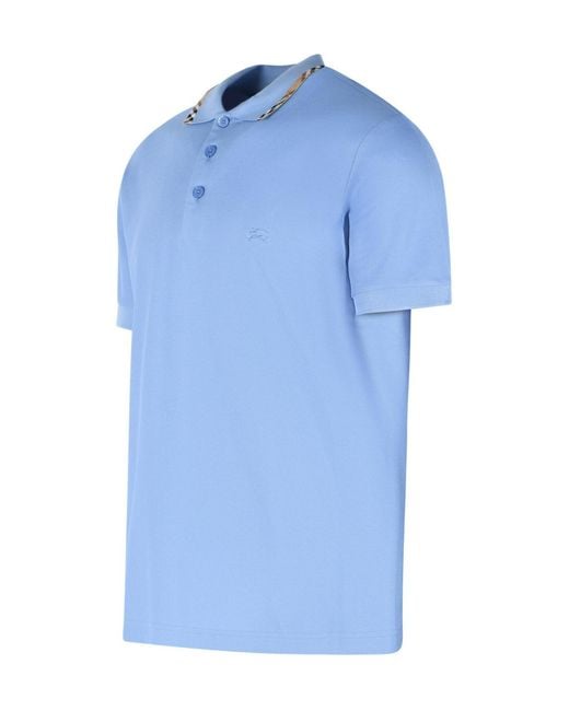 Burberry Blue Ekd Embroidered Checked-Trim Polo Shirt for men