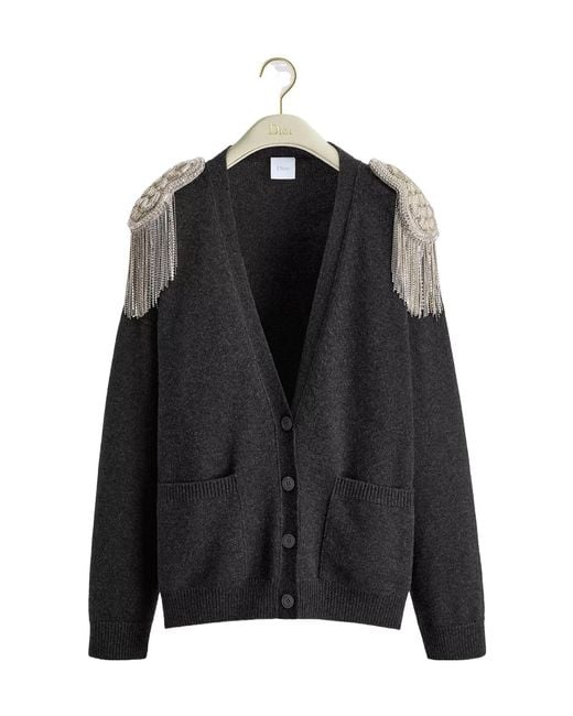Dior Black Oversized Cardigan With Embroidered Epaulets