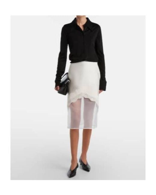 Jil Sander White Lace-Trimmed Satin Midi Skirt