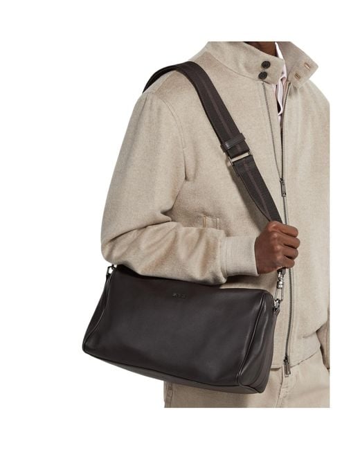Zegna Black Leather Shoulder Bag for men