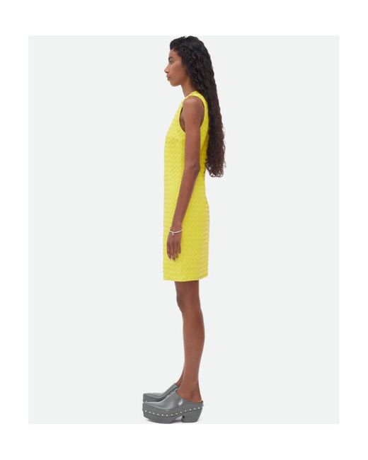 Bottega Veneta Yellow Intrecciato Weave Detail Sleeveless Dress