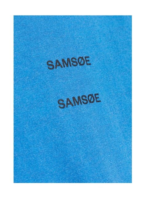 Samsøe & Samsøe Blue Logo-Print T-Shirt for men