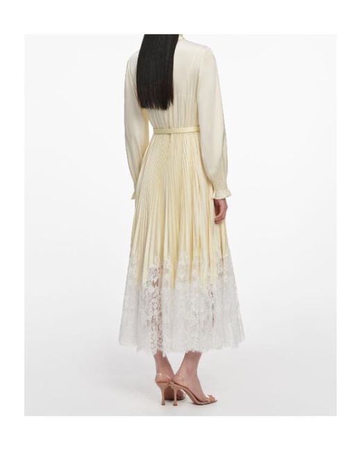Self-Portrait Natural Pleated Lace-Trim Shirt Dress