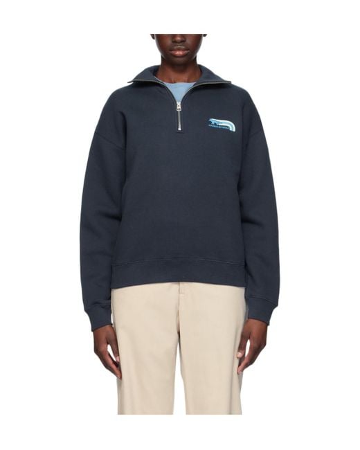 Maison Kitsuné Blue Maison Kitsuné Logo Printed Half-Zip Sweatshirt