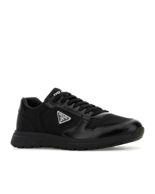 Prada Black Logo Plaque Low-Top Sneakers for men