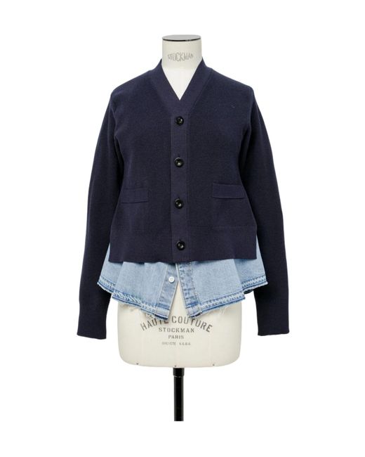 Sacai Blue Denim X Knit Cardigan