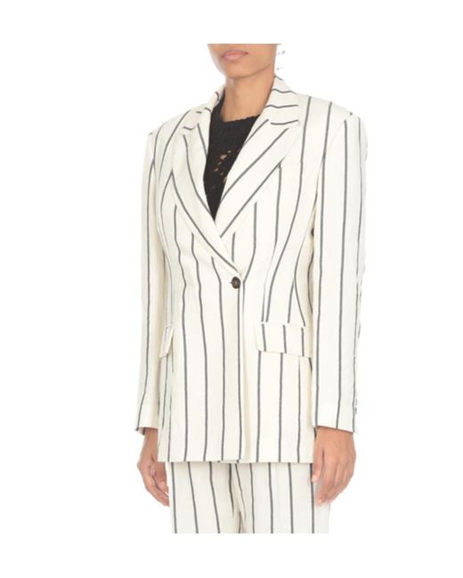 Brunello Cucinelli White Striped Tailored Blazer