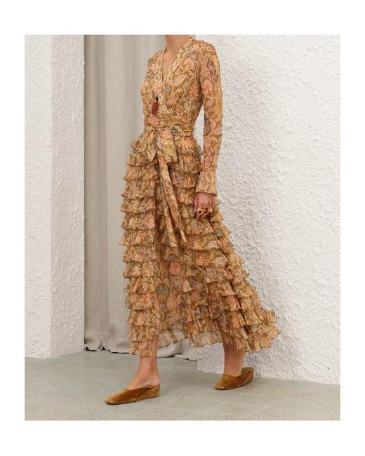 Zimmermann Natural Ruffled Wrap Dress