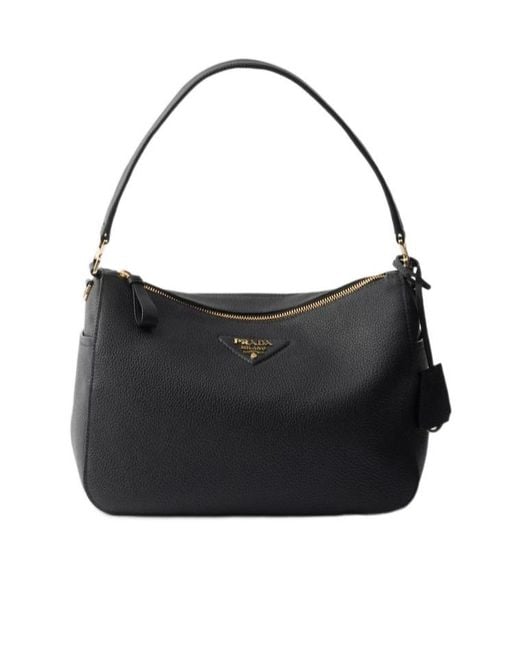 Prada Black Zip-Up Medium Shoulder Bag