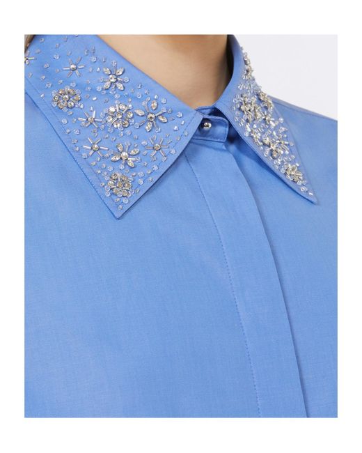 Max Mara Blue Studio Staffa Embellished Long-Sleeved Shirt