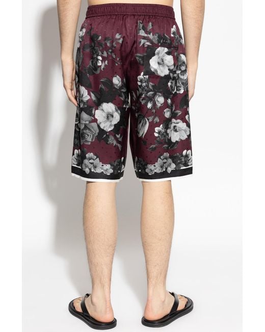 Dolce & Gabbana Red Peony Foliage Printed Shorts for men