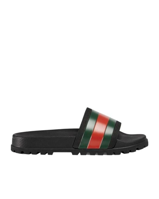 Gucci Black Pursuittreck Striped Rubber Slides for men