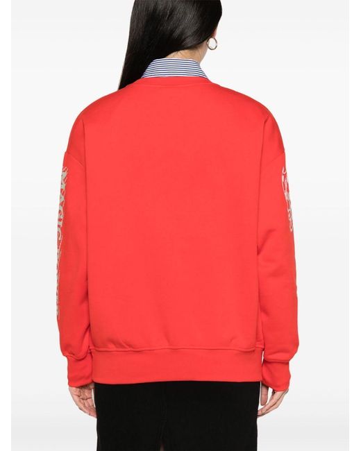 Ganni Red Floral Printed Crewneck Sweatshirt