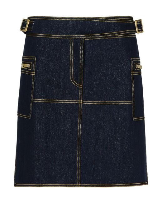 Etro Blue Contrast-Stitched Denim Mini Skirt