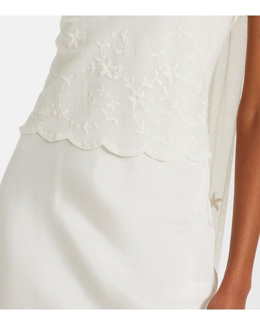 Posse White Cove Tulle-Trimmed Silk-Blend Satin Maxi Dress