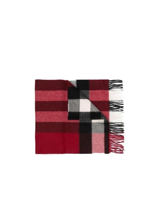 Burberry Red Check-Pattern Fringed Scarf for men