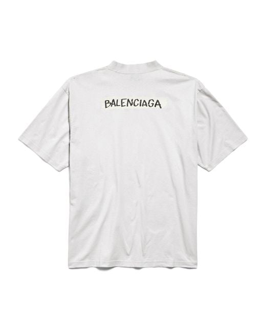 Balenciaga White Logo Printed Crewneck T-Shirt for men