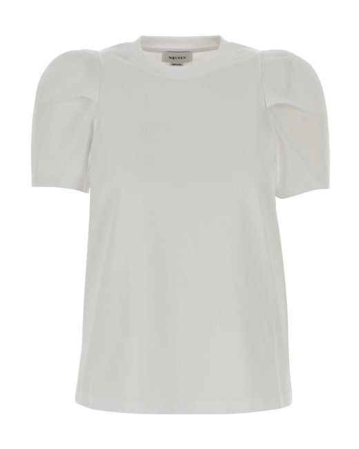 McQueen White Puff-Sleeved Jersey T-Shirt