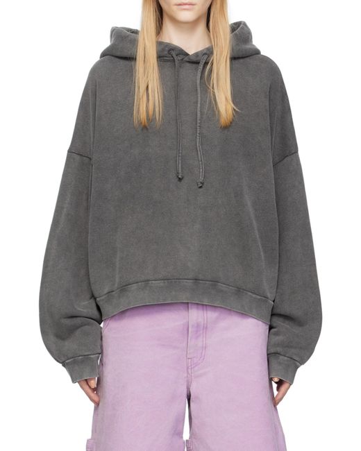 Acne Gray Logo Patch Drawstring Hoodie for men