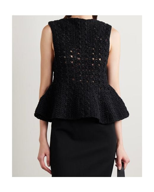 Khaite Black Yuka Crocheted Peplum Top