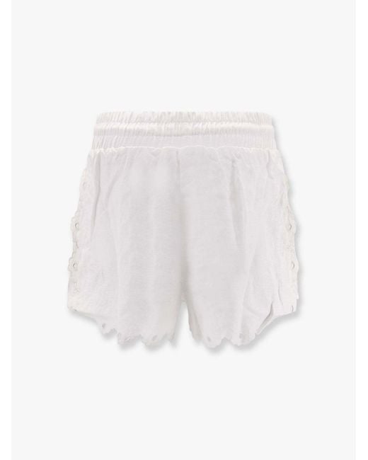 Farm Rio White Eyelet-Embroidered Scalloped-Hem Shorts