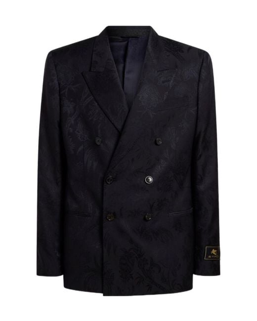 Etro Blue Lapel Long-Sleeved Suit Jacket for men